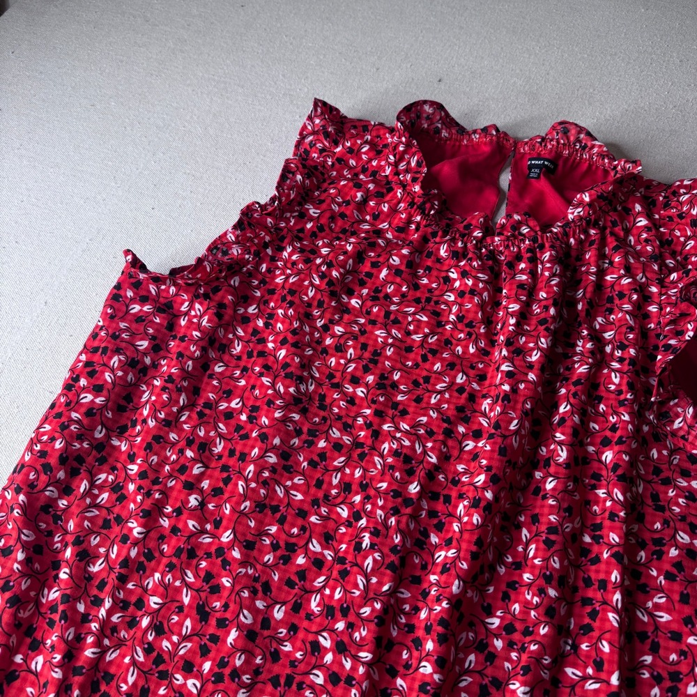 Who What Wear Women's XXL Red Floral Ruffle High Neck Midi Dress High-Low